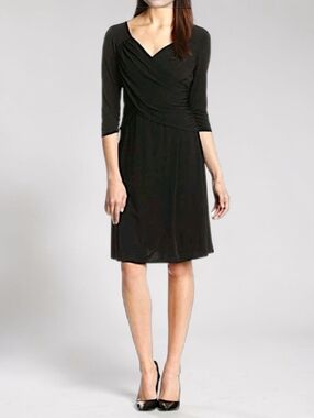 B-Slim Cross Front Stretch Dress 3/4 Sleeve Black Large   New